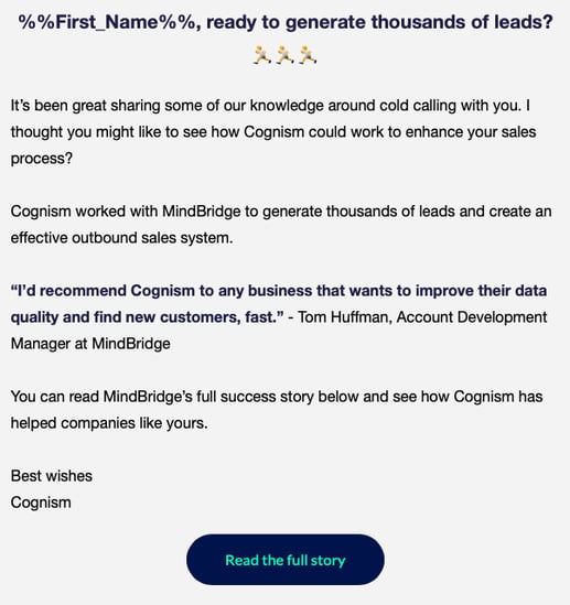 Cognism knowledge sharing email marketing campaign example